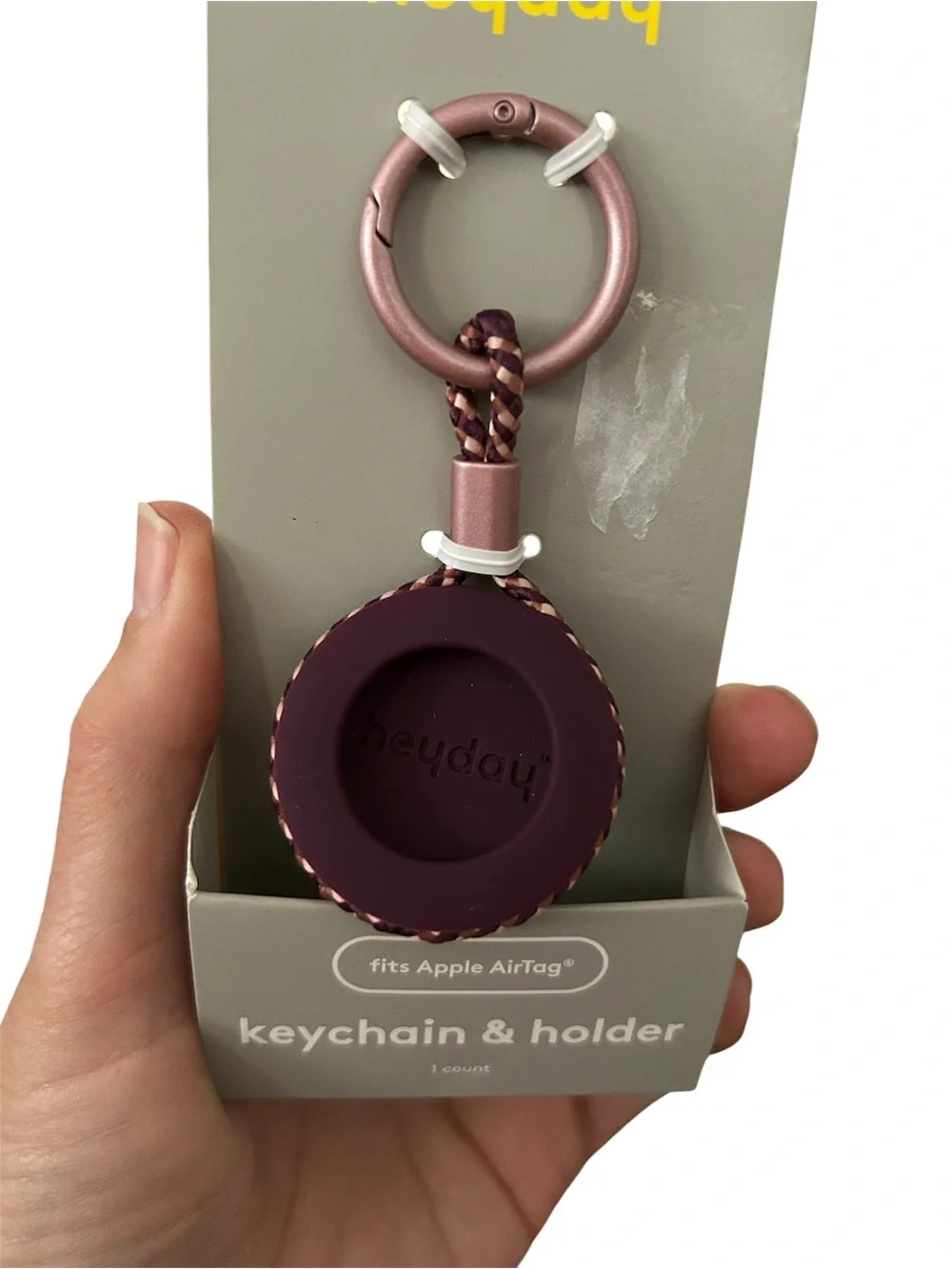 New Heyday Dark Cherry Carabiner Clip Keychain  + Apple AirTag Silicone Holder